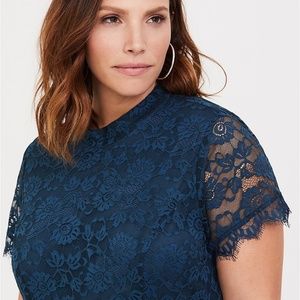 NAVY LACE SKATER DRESS